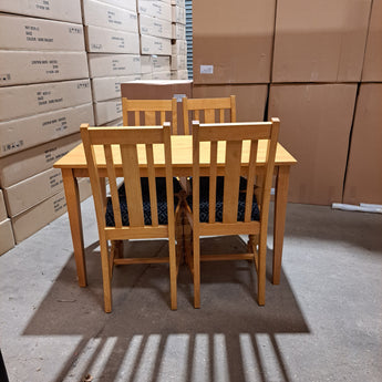 WAREHOUSE CLEARANCE: 1940 Dining In soft oak Upholstered in blue diamond with rectangle table set