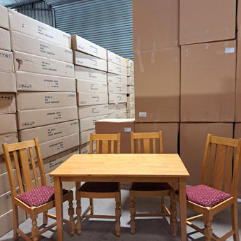 WAREHOUSE CLEARANCE: 1940 Dining In soft oak Upholstered in red diamond with rectangle table set