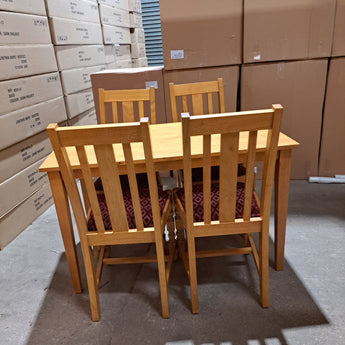 WAREHOUSE CLEARANCE: 1940 Dining In soft oak Upholstered in red diamond with rectangle table set