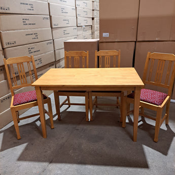 WAREHOUSE CLEARANCE: 1960 Dining In soft oak Upholstered in red diamond with rectangle table set