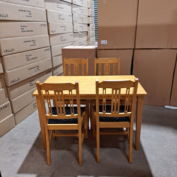 WAREHOUSE CLEARANCE:1960 Dining In soft oak Upholstered in red diamond with rectangle table set