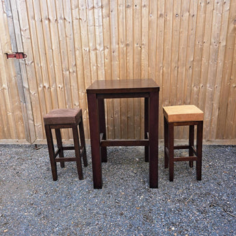 WAREHOUSE CLEARANCE: Chunky High Stool and Square Poseur Table in Dark Walnut