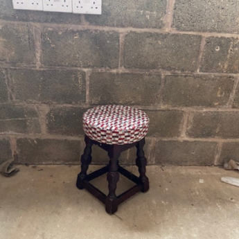 WAREHOUSE CLEARANCE: Traditional Low Stool In dark Walnut Upholstered In Red Dash